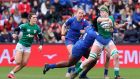 France’s Madoussou Fall tackles Sam Monaghan of Ireland during the  TikTok Women’s Six Nations Championship match at  Stade Ernest-Wallon in  Toulouse. Photograph: Bryan Keane/Inpho