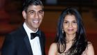 British chancellor of the exchequer Rishi Sunak and his wife Akshata Murty, who owns almost 1 per cent of the technology company Infosys. Photograph: Ian West/PA Wire  File photo dated 09/02/22 of Chancellor of the Exchequer Rishi Sunak alongside his wife Akshata Murthy, as the Chancellor's family has been accused of "sheltering" itself from paying tax in the UK after it emerged his wife holds non-domiciled status. PA Photo. Issue date: Thursday April 7, 2022. Akshata Murty, estimated to be worth hundreds of millions of pounds, confirmed the arrangement that means she is not legally entitled to pay tax in Britain on foreign income. See PA story POLITICS Murty. Photo credit should read: Ian West/PA Wire 