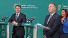 Minister for Finance Paschal Donohoe, left, might have hoped the challenges would be framed by a bounceback from Covid-19, a big improvement in the public finances and some calmer times. Photograph: Julien Behal Photography