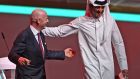 Fifa president Gianni Infantino with Qatar’s Emir Sheikh Tamim bin Hamad al-Thani at the draw for the 2022 World Cup earlier this month in Doha. Photograph: Getty Images