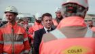 French president and La Republique en Marche  party candidate Emmanuel Macron meets workers in Denain: “I am here to convince people.” Photograph: Lewis Joly 