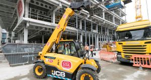 The new telehandler – a bit like a more powerful version of a forklift – is being used at the Coopers Cross site in Dublin’s docklands.