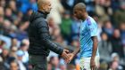 City manager Pep Guardiola said of Fernandinho that the team would give him the best farewell moment by reaching the semi-final of the Champions League. File photograph: Getty Images 