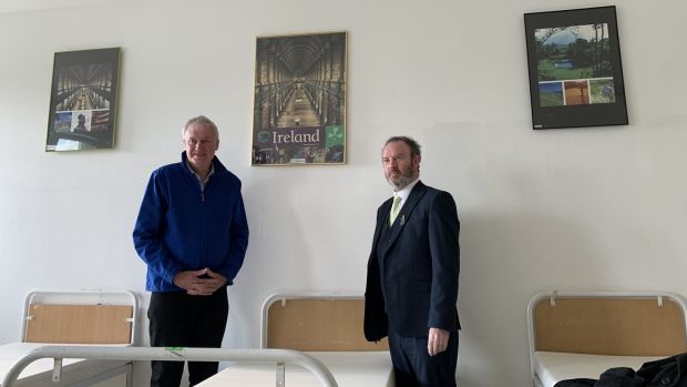 Luke O'Neill with Irish Ambassador to Slovakia Dermot McGauran in the new wing of the Depaul homeless shelter in Bratislava.
