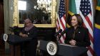 Tanzanian president Samia Suluhu Hassan and US vice-president Kamala Harris at the White House. Photograph: Yuri Gripas/Pool