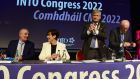 Minister for Education Norma Foley with INTO general secretary John Boyle (left), president Joe Mc Keown and vice president John Driscoll at the union’s annual congress in Killarney on Tuesday. Photograph: Moya Nolan