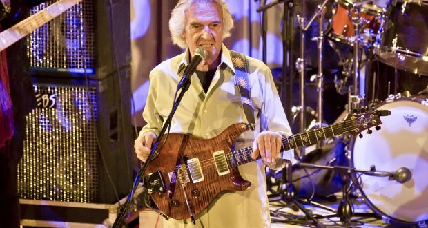 John McLaughlin on stage during a concert in April 2019 in Berlin, Germany. Photograph: Frank Hoensch/Redferns