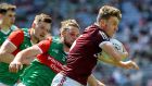 Galway’s Dylan McHugh in action against Mayo’s  s Pádraig O’Hora in last year’s Connacht final at Croke Park.  Photograph: Lorraine O’Sullivan/Inpho