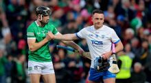 Limerick’s Diarmaid Byrnes and Waterford’s Stephen Bennett after Saturday’s Munster championship clash. Photograph: Ryan Byrne/Inpho