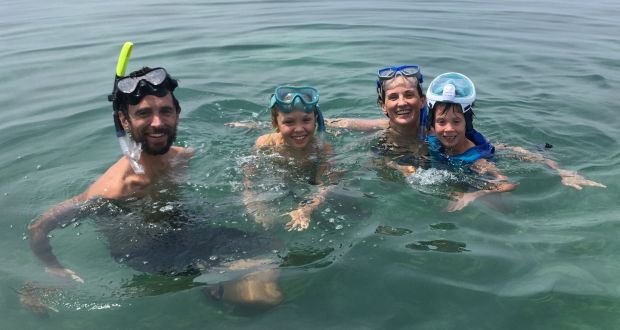 Fi O’Meara,  Sam,  Corin and Daithí Russell  snorkel on the north coast of Colombia