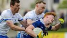Waterford’s Jason Curry and Michael Kiely tackle Martin Kehoe of Tipperary during the Munster SFC quarter-final at  Fraher Field. Photograph: Lorraine O’Sullivan/Inpho