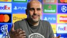 City  manager Pep Guardiola during   a press conference at the team’s  training ground on the eve of their  Champions League semi-final second-leg match against Real Madrid. Photograph:  Oli Scarff/AFP