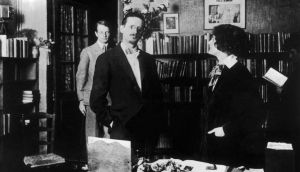 James Joyce with Sylvia Beach, the publisher of Ulysses, in her Paris bookshop Shakespeare and Company, March 1930. Photograph: Keystone-France/Gamma-Keystone via Getty