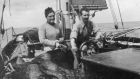 Erskine Childers  with his wife aboard his yacht, the Asgard, which was used to run guns for the Irish Volunteers. Photograph: Hulton Archive/Getty Images