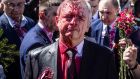 RUSSIAN ENVOY TARGETED: Russian ambassador to Poland, Sergey Andreev, stands covered with red paint during a rally in Warsaw for peace in Ukraine. Photograph: Wojtek Radwanski/AFP/Getty
