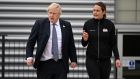  Boris Johnson  speaks with Team England track and field team leader Kelly Sotherton  during a visit to the Alexander Stadium in Birmingham on Thursday. Photograph: Oli Scarff/Pool/AFP via Getty Images