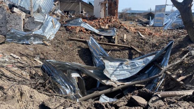 Russian forces shelled and dropped several huge bombs on the village of Kopyliv 50km from Kyiv and close to Motyzhyn, damaging hundreds of buildings. Locals said there were no Ukrainian troops or military facilities in the village. Photograph courtesy of the Truth Hounds NGO