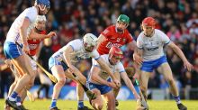 Action from the league final betwen Cork and Waterford, the teams meet again in the Munster championship this weekend. Photograph: James Crombie/Inpho