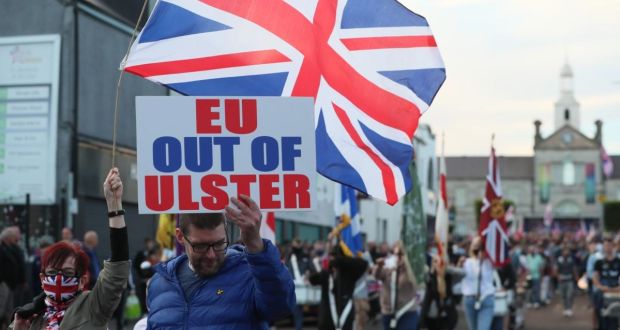 A loyalist protest in Newtownards last June against the Northern Ireland protocol. Photograph: Brian Lawless/PA Wire 