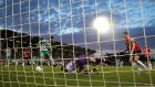 Shamrock Rovers’ Daniel Mandroiu scores at Tallaght Stadium. Photograph: Ryan Byrne/Inpho