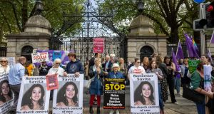 No church control of new maternity hospital: Images of the late Savita Halappanavar during the protest outside the Dáil on Saturday. Photograph: Tom Honan for The Irish Times.