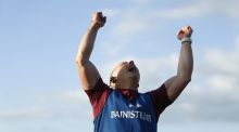 Westmeath manager Joe Fortune celebrates his team’s draw with Wexford at full time. Photograph: Ashley Cahill/Inpho