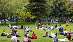 People enjoy the warm weather in Dublin’s Herbert Park on Sunday. Photograph: Tom Honan