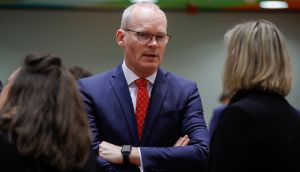 Minister for Foreign Affairs Simon Coveney (centre) during a EU Foreign Affairs Council in Brussels, Belgium, May 16th, 2022. Photograph: Olivier Hoslet/EPA