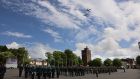  A ceremonial flypast on the Main Square, at The Defence Forces Training Centre, in The Curragh Camp. Photograph: Dara Mac Dónaill / The Irish Times