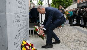 Taoiseach Micheal Martin TD during a wreath-laying ceremony of the 48th anniversary Commemoration Service for the Victims and Families of the Dublin/Monaghan bombings on Talbot Street. Photograph: Gareth Chaney / Collins Photos