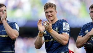  Leinster’s Josh van der Flier celebrates after last weekend’s semi-final win over Toulouse in the Champions Cup. Photograph: Laszlo Geczo/Inpho