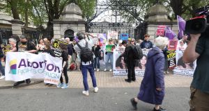 A protest in Leinster House last Saturday against the ownership and governance structure of the  new National Maternity Hospital. Photograph: Sam Boal/PA Wire