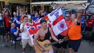 Rangers fans in Seville ahead of Wednesday’s Europa League final against  Eintracht Frankfurt. Photograph:  Andrew Milligan/PA Wire