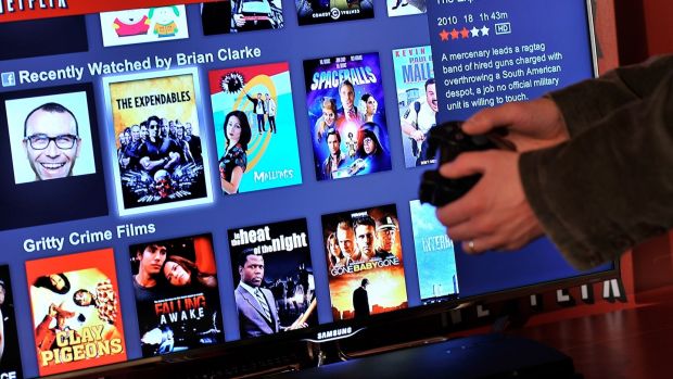 A promotional image from when Netflix was launched in the UK and Ireland on January 9, 2012. Few appreciated at the time the way in which it would transform television viewing. Photograph: Gareth Cattermole/Getty Images for Netflix