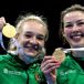 Golden moment: Amy Broadhurst and Lisa O’Rourke celebrate with their gold medals. Photograph: Aleksandar Djorovic/Inpho