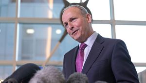 Taoiseach Micheal Martin speaks to the media at the Grand Central Hotel, during his visit to Belfast. Photograph: Brian Lawless/PA Wire 