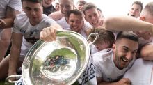 Kildare players celebrate after their Christy Ring Cup win over Mayo at Croke Park. Photograph: Tom Maher/Inpho