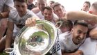 Kildare players celebrate after their Christy Ring Cup win over Mayo at Croke Park. Photograph: Tom Maher/Inpho