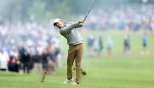 Rory McIlroy  plays his second shot on the second hole during the final round of the 2022 US PGA Championship at Southern Hills Country Club in Tulsa, Oklahoma. Photograph: Richard Heathcote/Getty Images
