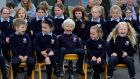 WE ARE ENTERTAINED: Pupils at St Brigids National School, Redhills, Co Cavan, enjoy a speech by Minister for Rural and Community Development Heather Humphreys as she presented them with their Digital Schools of Europe Award. Photograph: Lorraine Teevan
