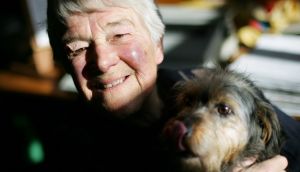 Author Dervla Murphy and dog at home in Lismore in  February 2010, when Rosita Boland interviewed her. Photograph: Bryan O’Brien