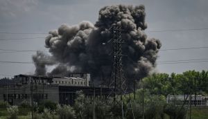 The aftermath of a strike at a factory in the city of Soledar at the eastern Ukranian region of Donbas on Tuesday. Photograph: Aris Messinis/AFP via Getty Images