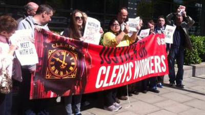 Former Clerys staff protest at offices of store’s new owners