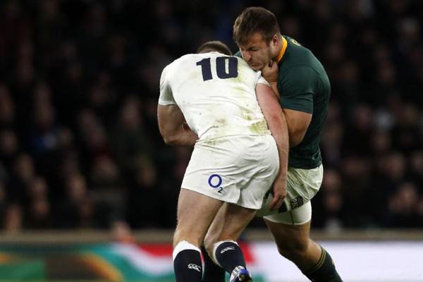 Andre Esterhuizen looks to be mastering the Owen Farrell tackle