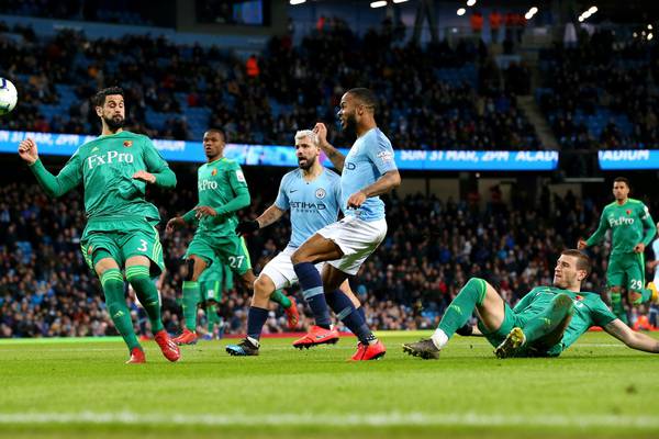 Raheem Sterling’s 13-minute hat-trick pushes Man City four points clear