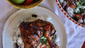 Jerk chicken with rice and peas