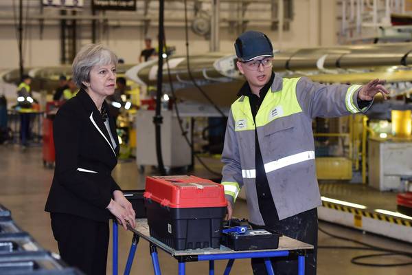 British prime minister Theresa May meets Bombardier Belfast workers