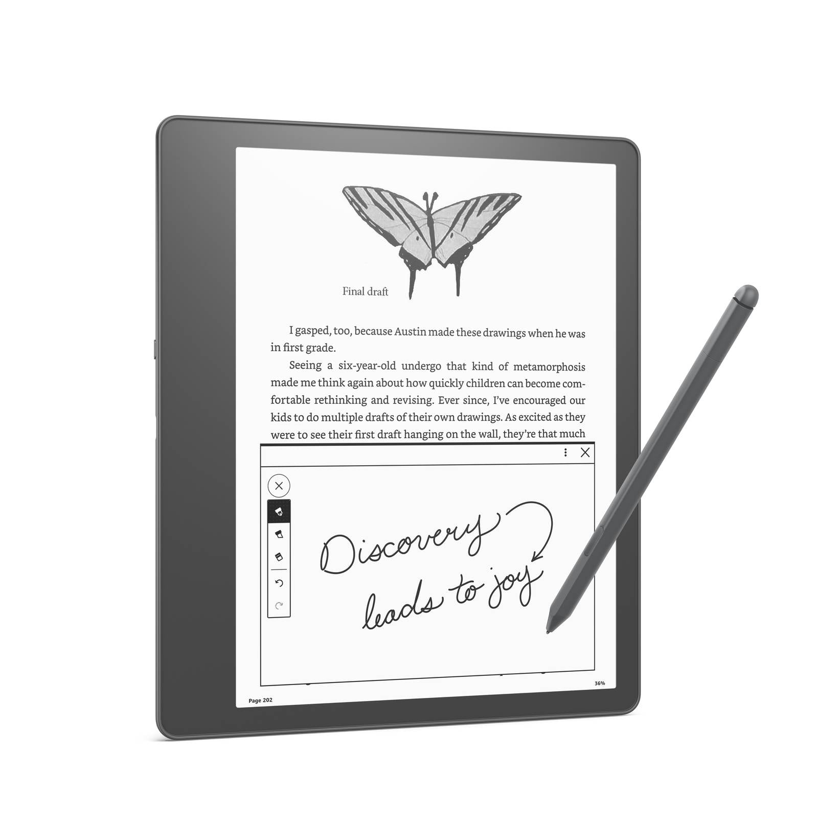 Kindle e reader with a digital pen
