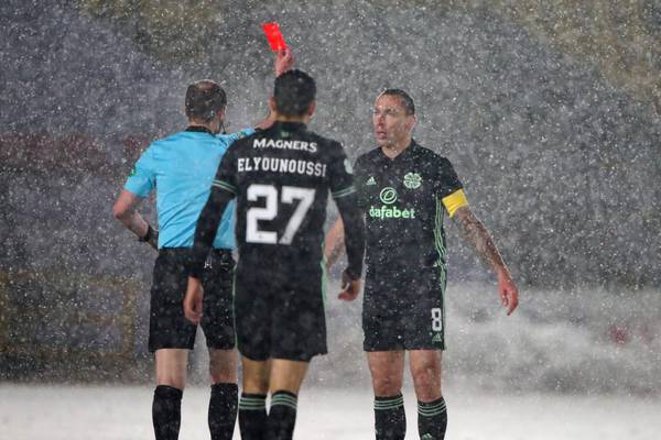 Scott Brown sent off as Celtic’s title hopes suffer further blow