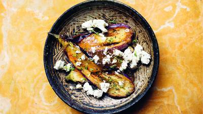 Nigel Slater’s delicious and easy aubergine, honey, sheep’s cheese